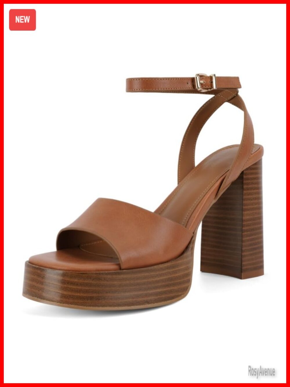 Platform Heels Open Toe Chunky Block Heel Ankle Strap Sandals Faux Leather